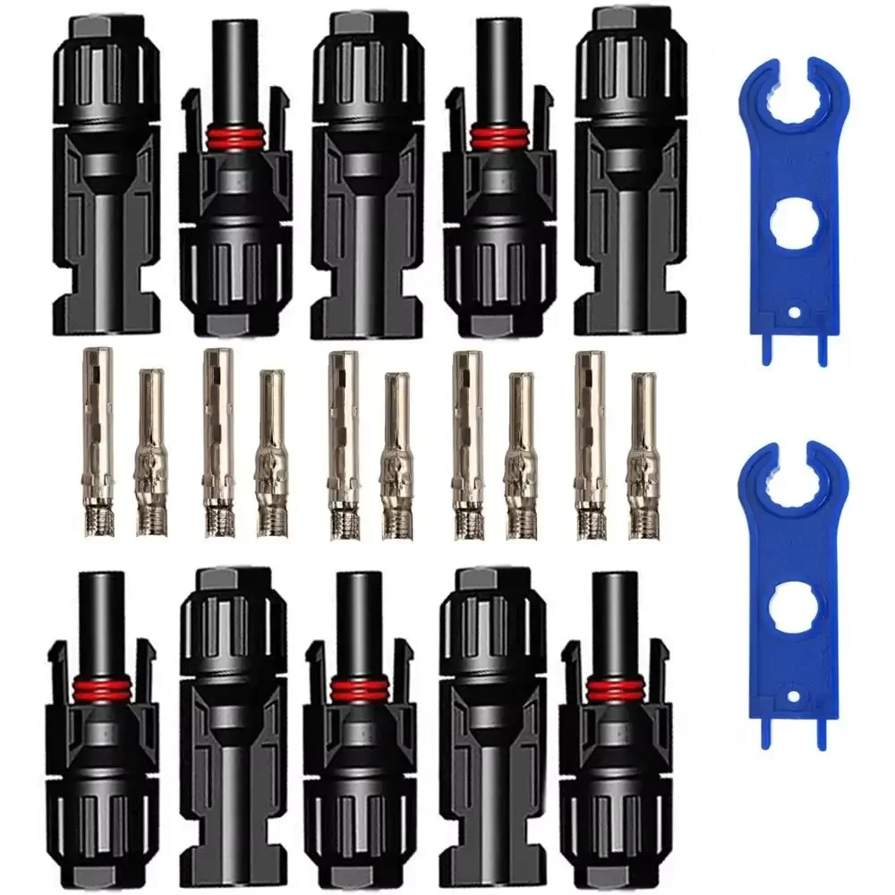 5 Pairs Waterproof Solar Connectors with 2pcs Spanner Photovoltaic Modules Solar Panel Connector Professional Black