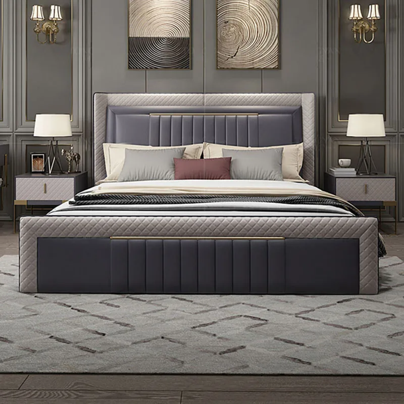 Nordic Modern Bed Aesthetic Queen Headboard Double Bed Multifunctional Frame Cama De Lujo Para Dormitorio Bedroom Furniture