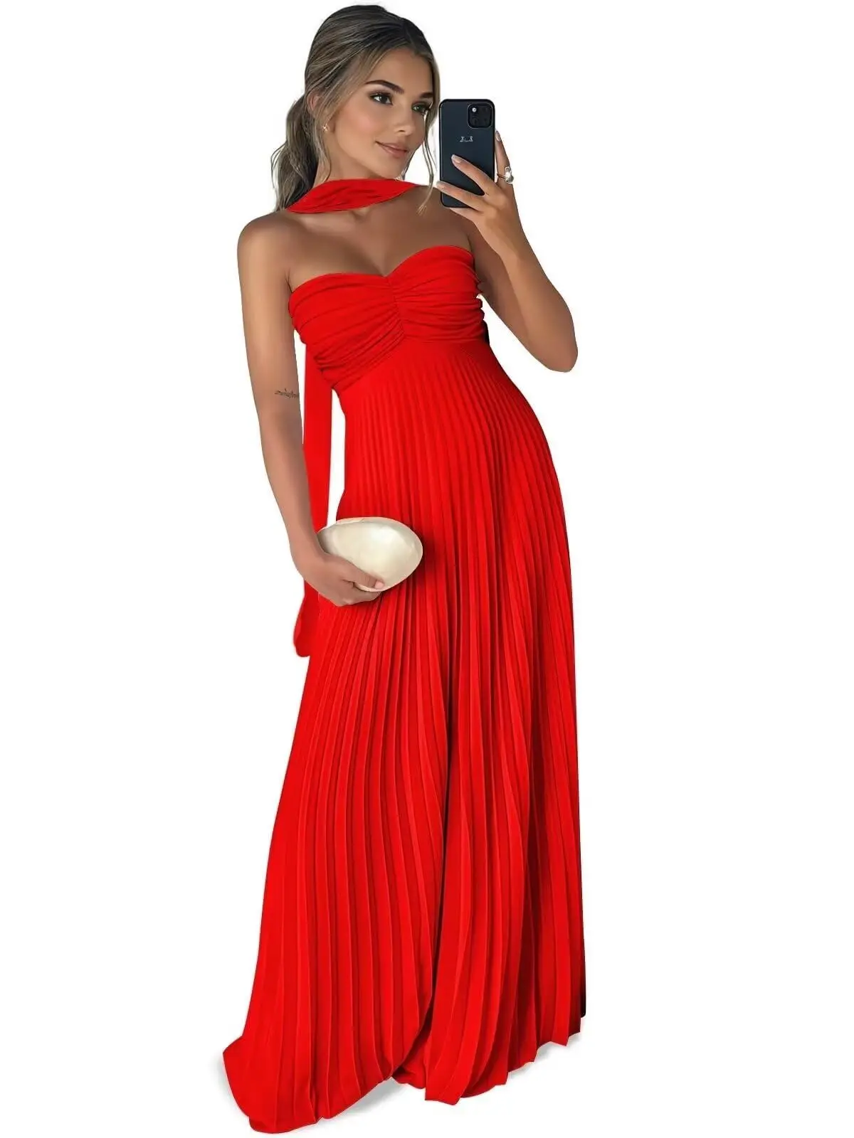 فساتين وصيفة الشرف طويلة من الشيفون من KIVARY للنساء مطوي بدون حمالات فستان سهرة رسمي طويل مع وشاح طويل #2