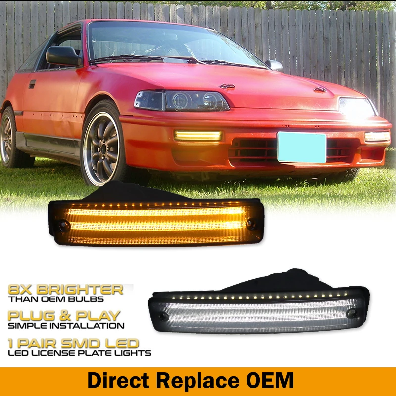 For 1990-1991 Honda CR-X / CRX  Front Bumper White&Amber LED DRL/Driving Lights and Turn Signal Lights