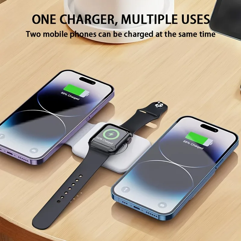 3 في 1 وسادة شاحن لاسلكية مغناطيسية قاعدة شحن سريعة لهاتف iPhone 17 16 15 14 13 Pro Max Apple Watch 9 8 AirPods محطة شحن