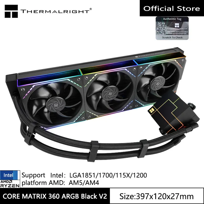 Thermalright CORE MATRIX 360 ARGB BLACK V2 All-in-one water cooling radiator,With wireless splicing fan,Support 1851/1700/AM5AM4