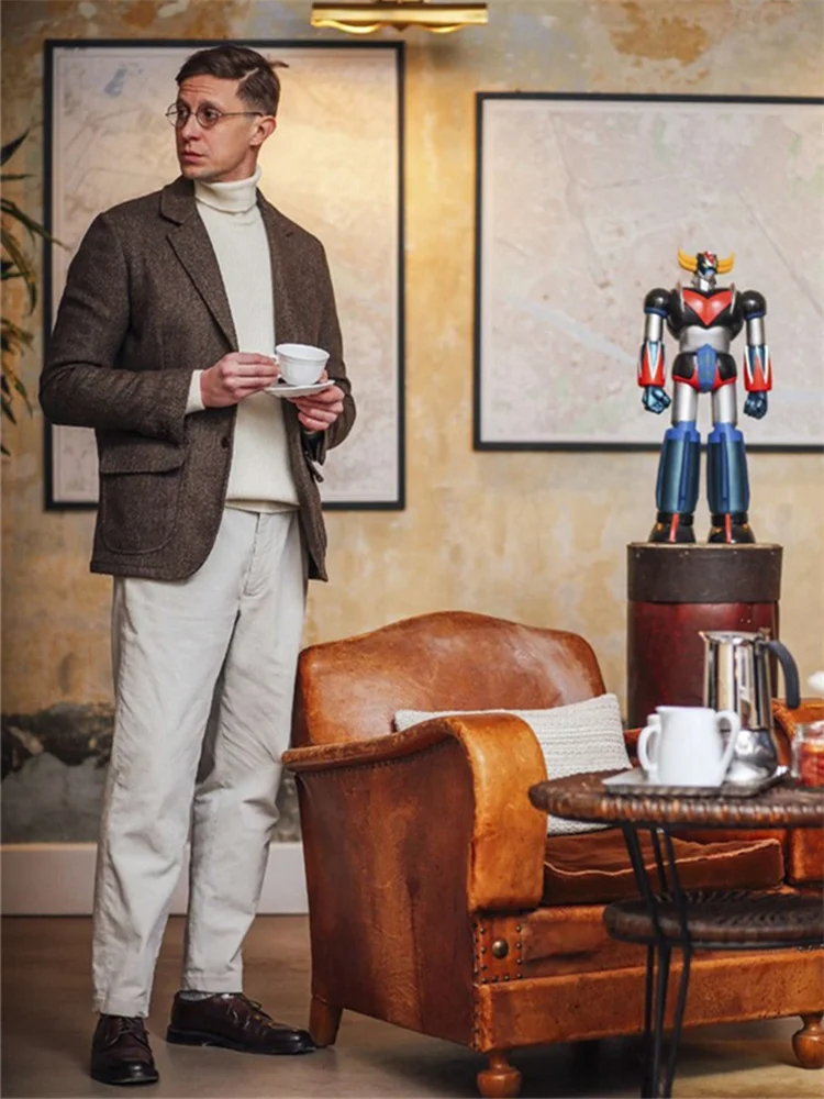 

British Retro Tweed Wool Blend Herringbone Hunting Winter Man Jacket Casual Suit For Men Plus Size Blazer Trendy Men's Coat 2025