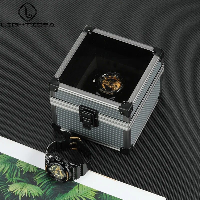 Metal Watch Box Single Square Aluminum Alloy Case Storage Box Portable Watch Box With Pillow Anti-collision Transparent Glass