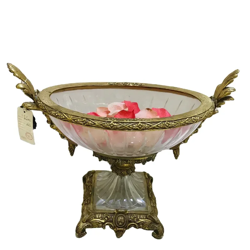 Luxury Retro Gold Copper Glass Fruit Plate Palace Design Home Decoration Hotel Elegant Centerpiece Ornament for Living Room