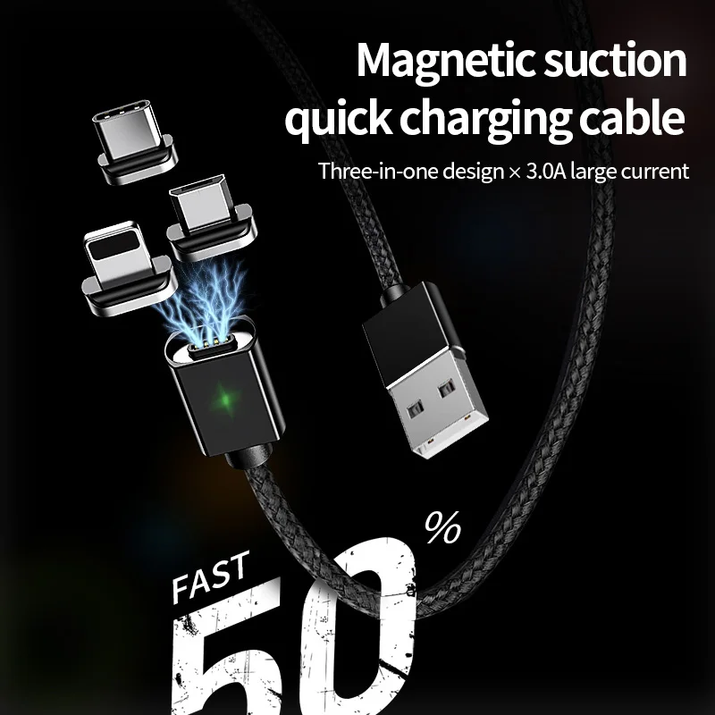 Elough 3 in 1 Magnetic USB Cable USB Type C Fast Charging Cable For iPhone 13 12 Xiaomi poco Magnet Charger Micro USB Cable Cord