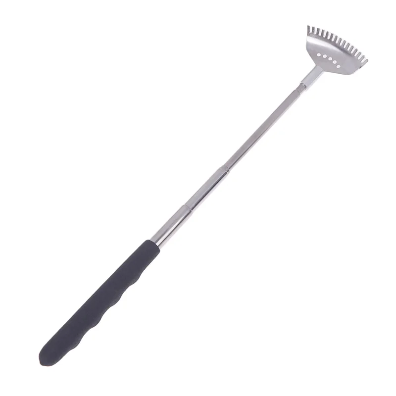 1Pcs Extendable Back Scratcher The Head Has 15 Rakes Stainless Steel Portable Telescopic Rubber Handle Back Scratchers