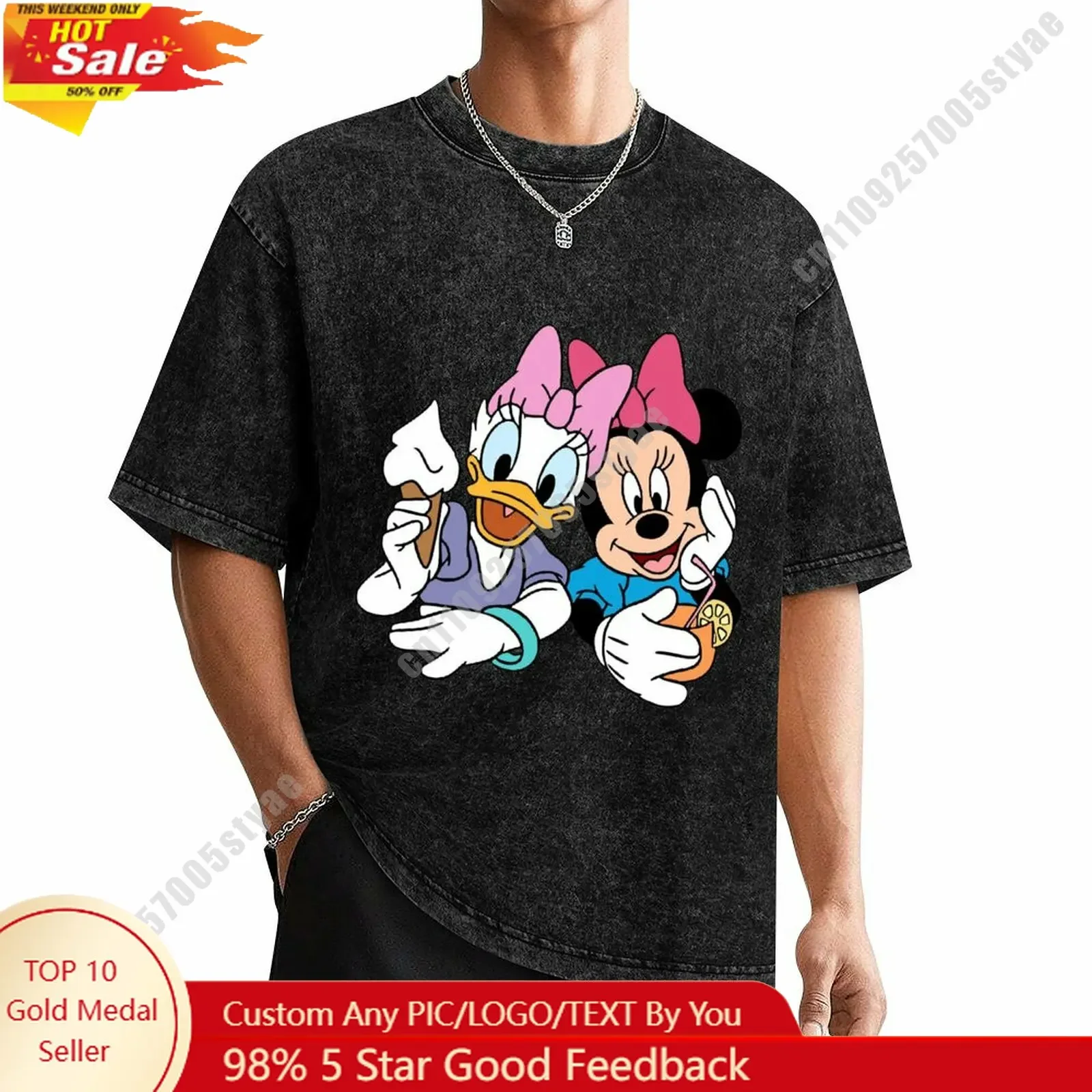 

Minnie Mouse Daisy Duck T Shirt Disney Customizable Personalize Your Own Design Heat Transfer Printing Vintage Washed T-shirt