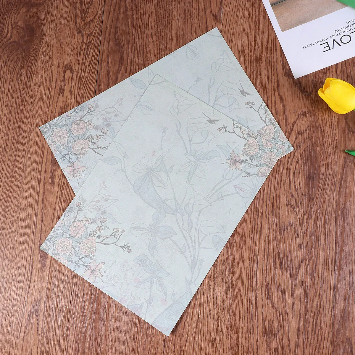 

50Pcs Vintage Letter Writing Paper European Style Retro Stationery Paper Set for Romantic Notes Calligraphy Letters Blue Rose