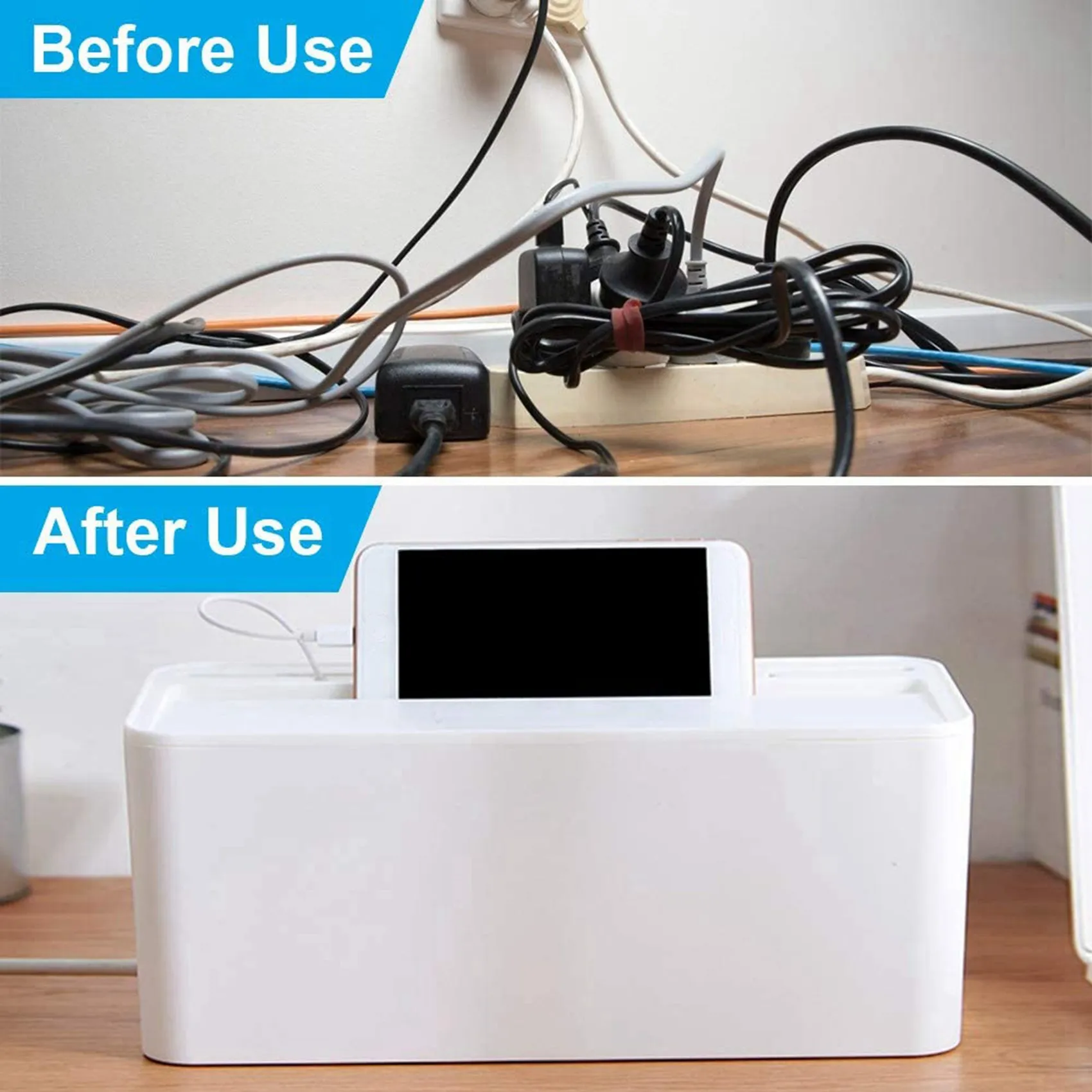 ABRI-3X Cable Management Box, ABS Cable Organizer Cord Hider Box, Computer Power Lines, Route Cables, Und Er Desk Power Strip