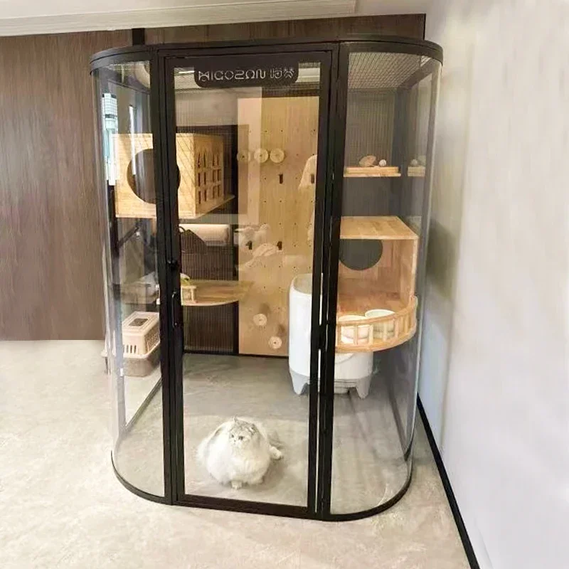 Meozan Luxury Panoramic Glass Cat Villa Large Free Space Fully Automatic Litter Box Cage