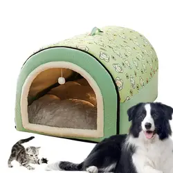 Covered Dog Bed 2 In 1 Detachable Cat House With Ball Pendant Flannel Cat Bed Cat Nest For Indoor Cats Cat Hideaway Cat Caves