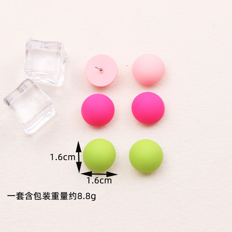 3 Pairs Of Hemispherical Earring Sets Colorful Three-dimensional Small Round Beads Acrylic Trendy Party Jewelry Birthday Gift