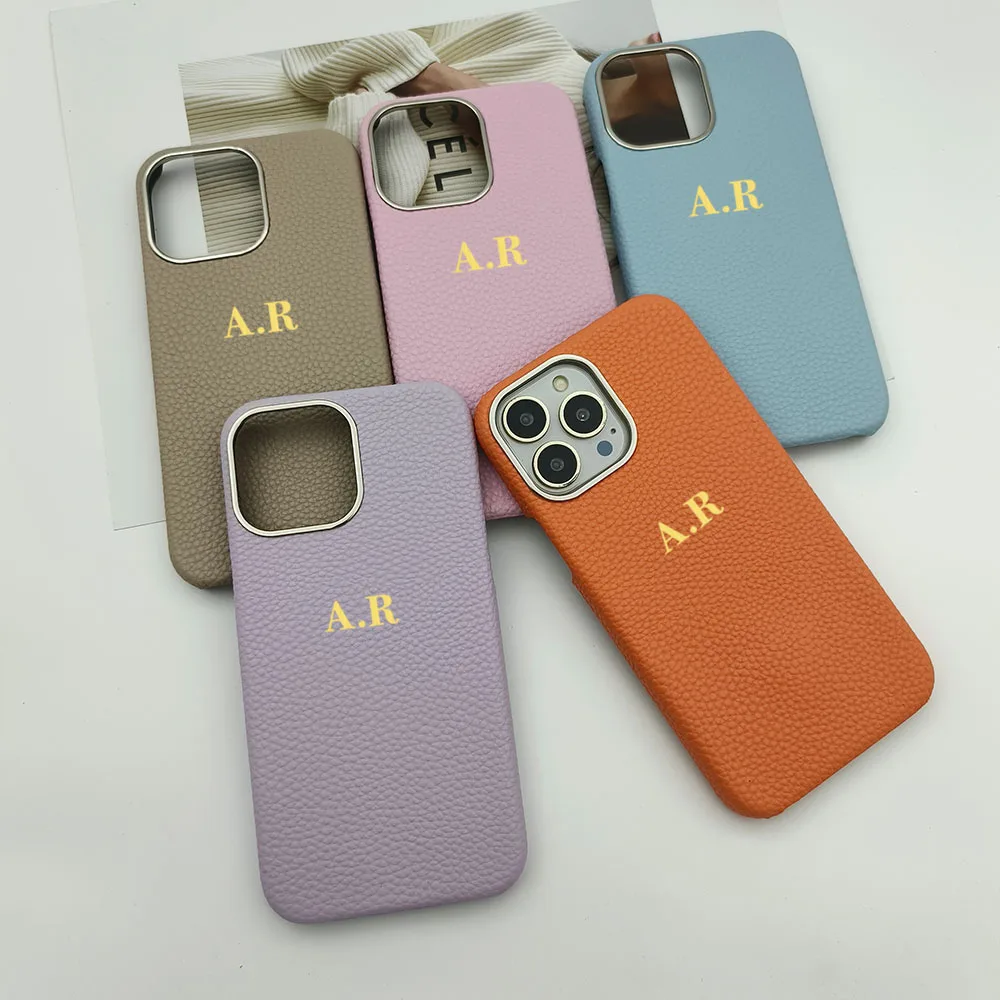 Personalised Customized Name Case For iPhone 15 14 13 12 11 Pro Max Initials Letters PU Leather DIY Engraved Cover 13 14 Pro Max