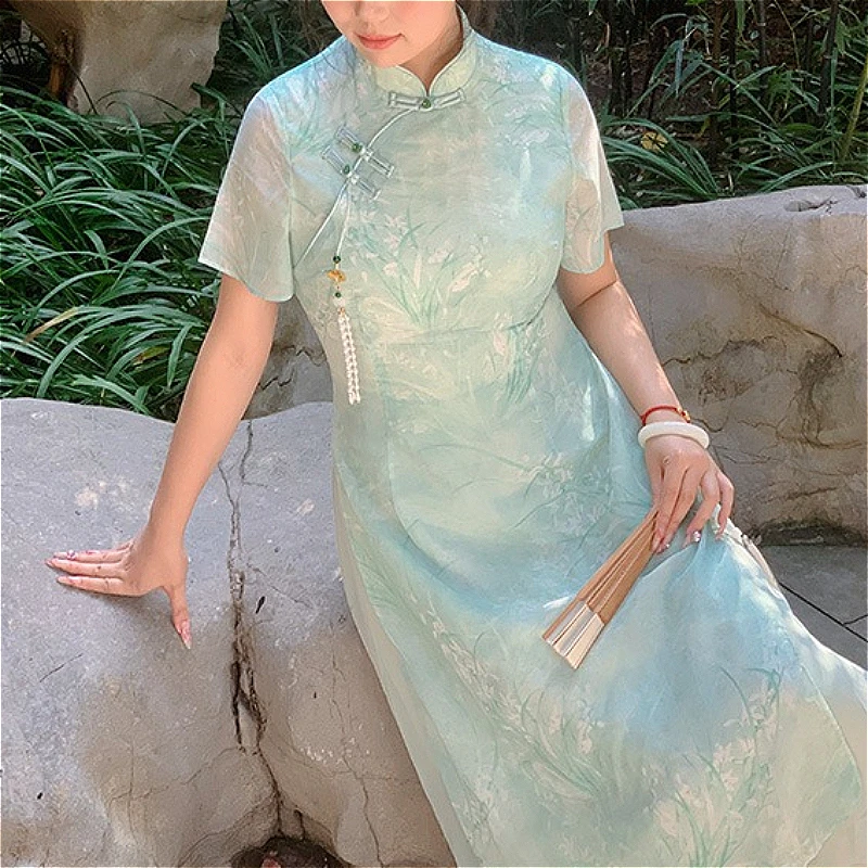

Women Long Dress Dresses Print Floral Vestidos Y2k Streetwear Stand Collar Short Sleeve Hip Wrap Sexy Elegant Party Night 2026