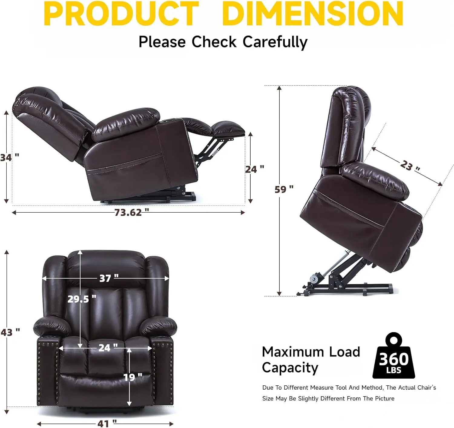 Power Lift Chairs Recliners for Elderly with Heated and Massage, Overstuffed Adjustable Lift Chairs, 3 Positions, Breathab