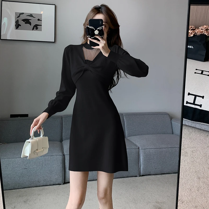 New French design butterfly machine hollow knit dress women gentle wind knit women's dresses