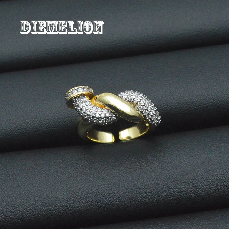 Trendy Two-tone Design Three-layer Zircon Nail Bracelet Ring Set for Women Punk Style CZ Bangle Charms Jewelry view 6