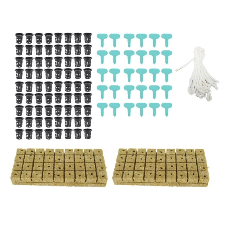 

72 Set 1 Inch Rockwool Cubes With 2 Inch Net Pots For Hydroponics Growing System Good Water Absorption Hydroponics Mesh Net Cup