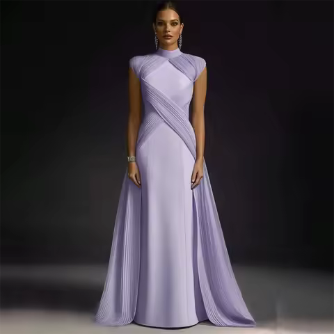 Lilac Mermaid Evening Dress High Neck Jersey Evening Gowns for Women Long Pleated Trumpet Formal Party Dresses Customized