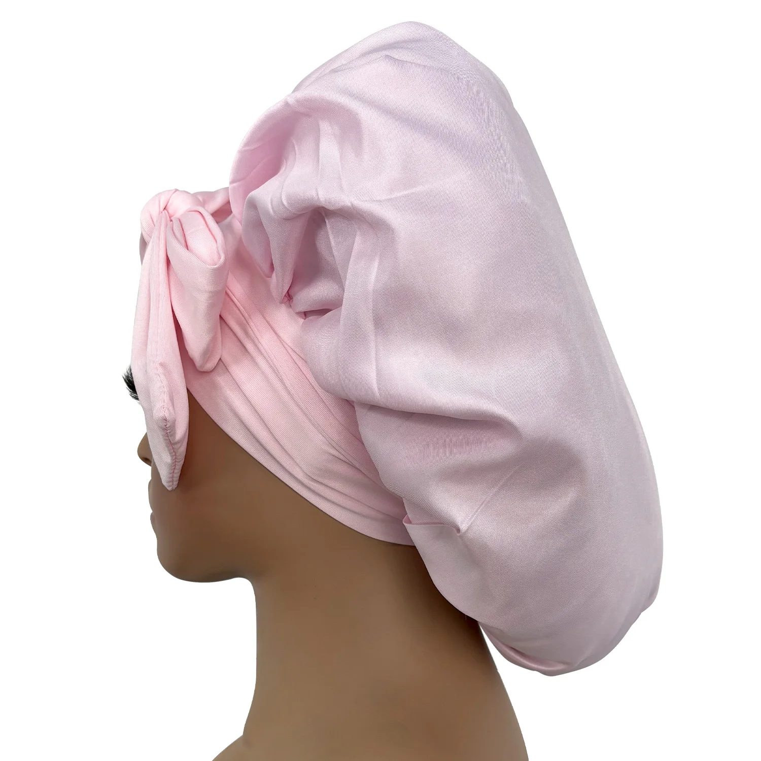 Schlafhaube für Damen, geeignet für lockiges Haar, verstellbare Satin-Schlafmütze mit Augenmaske und Haargummi, elastisch, schont das Haar, Haarpflege-Nachtmütze. – Detail 4