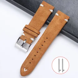 Soft Suede Genuine Leather Bracelet 18mm 20mm 22mm Cowhide Watchband for Rolex Vintage Handmade Stitching Wristband for Seiko