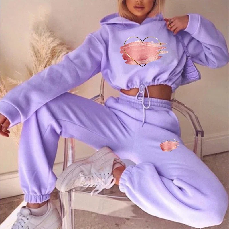 Womens Heart Hoodie + Sweatpants 2-piece Sweat Suits Tracksuits Hooded Jogging Sports Suits Baseball Uniforms Track Suits Jogger