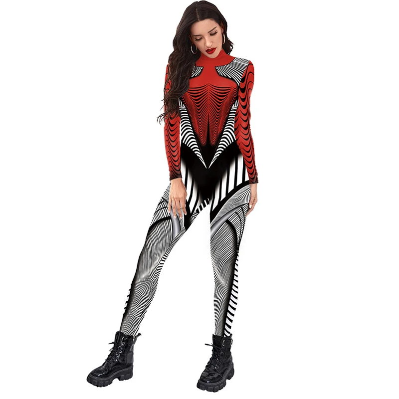 IOOTIANY Geometrisches Linienmuster Sexy Damen-Jumpsuit Cosplay-Kostüme Enganliegender Mode-Party-Aerial-Yoga-Anzug Bodysuit 2026 – Detail 4