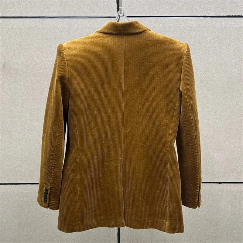 Jaqueta feminina novo inverno 2025 duplo breasted fino ajuste lapela manga comprida topo puro algodão veludo feminino terno jaqueta y2k casaco
