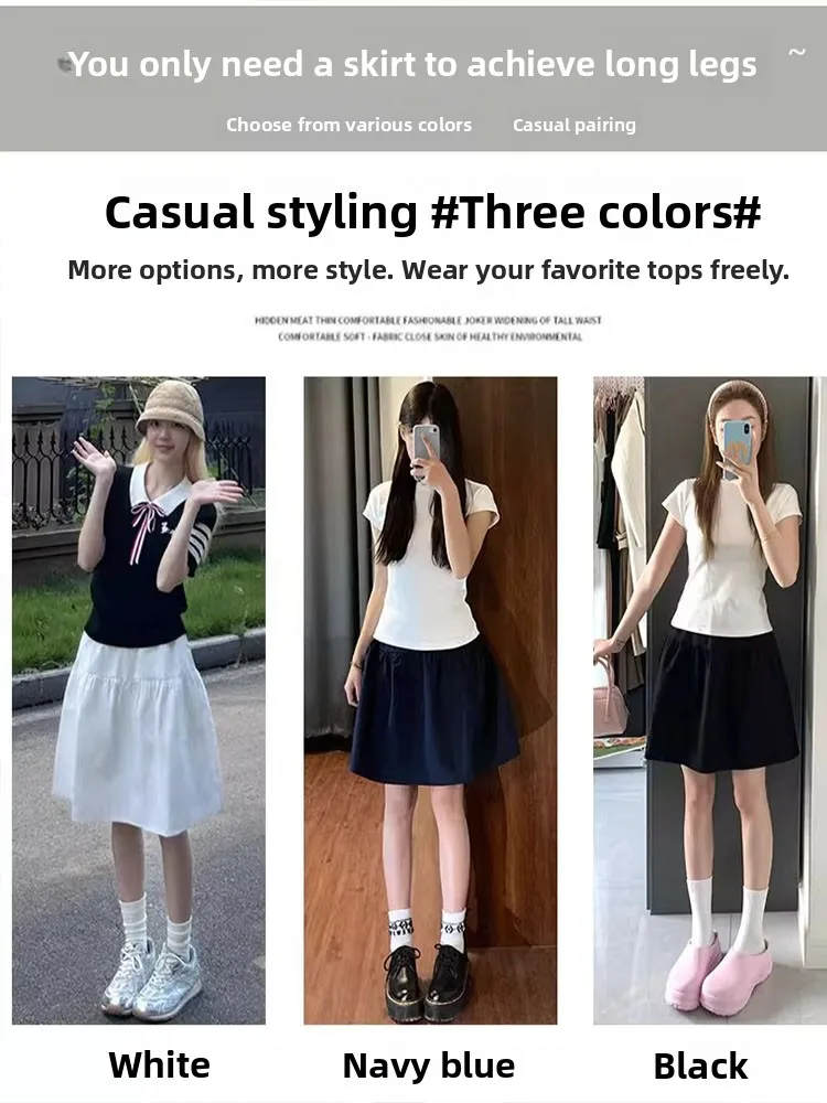 Saia Midi de Cintura Alta para Mulheres, Verão, Fina, Plus Size, Estilo A-Line,  Saia, Estilo Universitário Japonês, Roup...