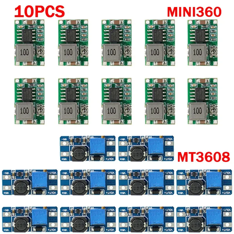 10PCS Mini360 DC-DC Buck Converter Step-Down Module MT3608 DC-DC Boost  Power Adjustable Boost Board