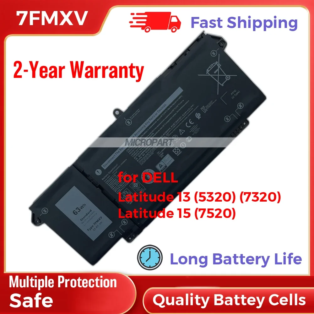 Wymiana baterii w laptopie 63Wh 7FMXV dla szerokości geograficznej Dell 13 5320 13 5320 szerokości 2 w 1 13 7320 14 7420