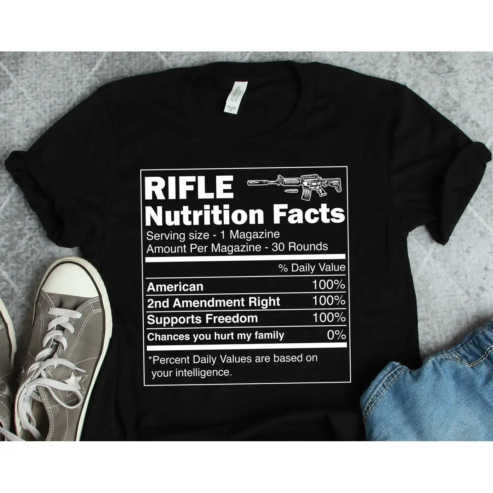 Rifle Nutrition Facts Gun T Shirt Owner 2nd AmendmenT Rights s vintage Washed homme Stretched Casual Breathable