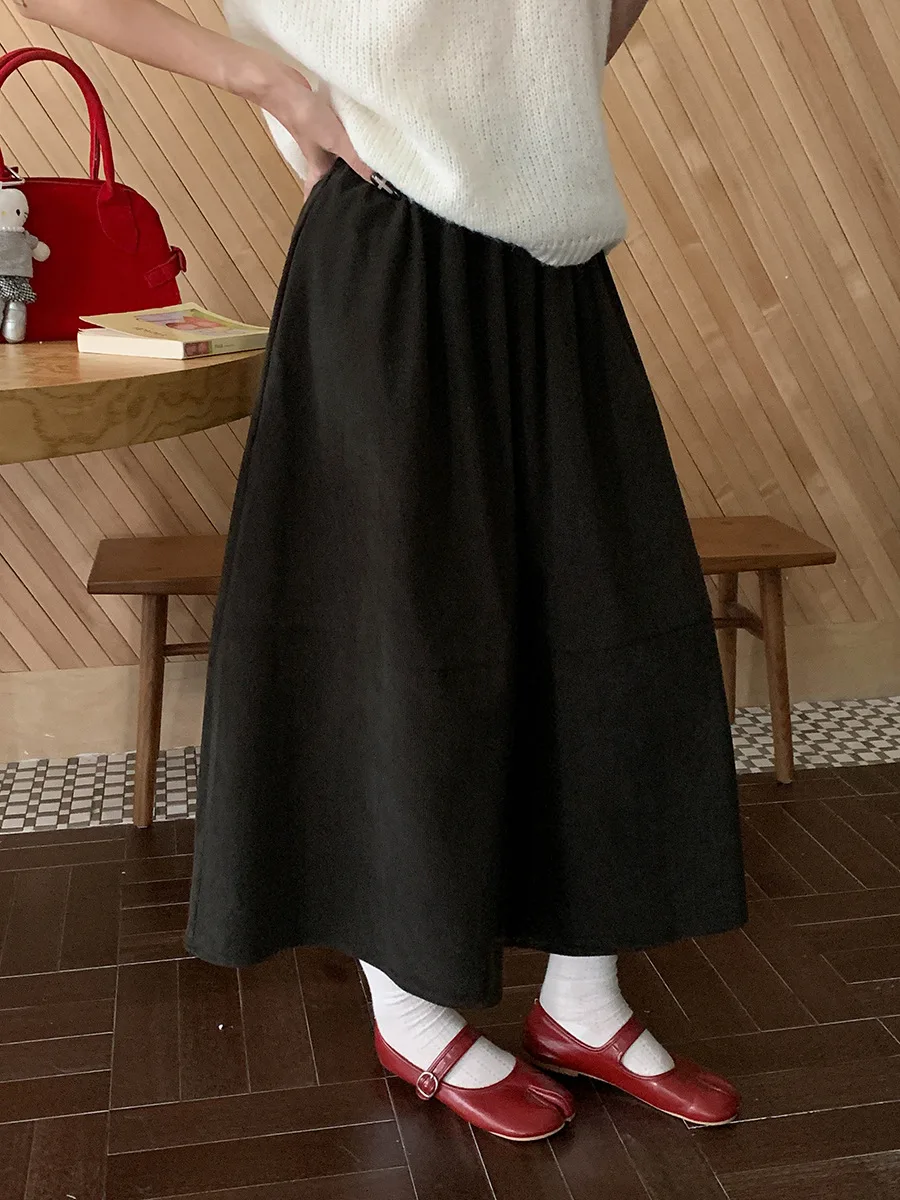Patchwork Corduroy A Line Skirt Women Autumn Three Dimensional Cut Casual Vintage Midi Skirt