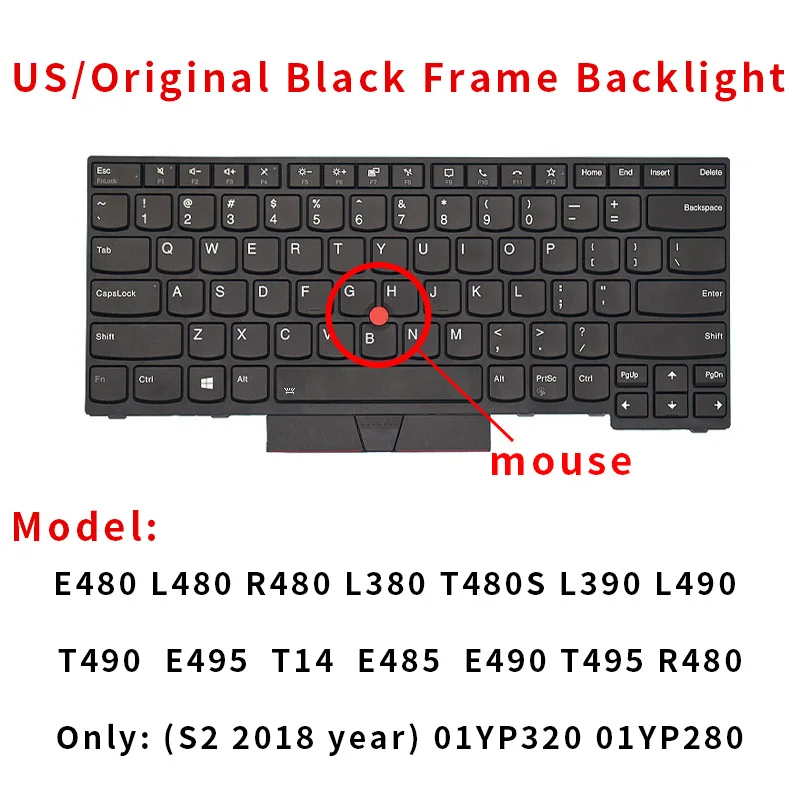 Clavier d'ordinateur portable américain/russe de remplacement, pour Lenovo ThinkPad E480 E485 E490 E495 L380 L390 L480 R480 T480S L490 T490 T495 01YP280