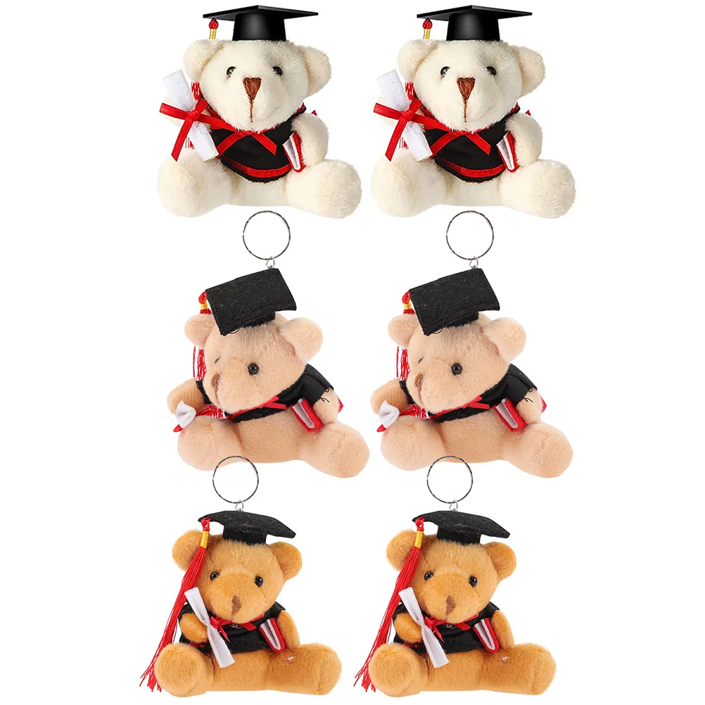 

6 Pcs Plush Graduation Bear Fluffy Keychain Stuffed Holder Animals for Babies Pendants Memorial Gift Baby