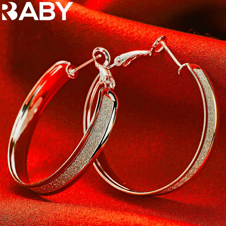 URBABY 925 فضة 37 مللي متر متجمد دائرة كبيرة هوب أقراط للنساء مجوهرات الأزياء الفاخرة اكسسوارات حفلات الزفاف هدية #5