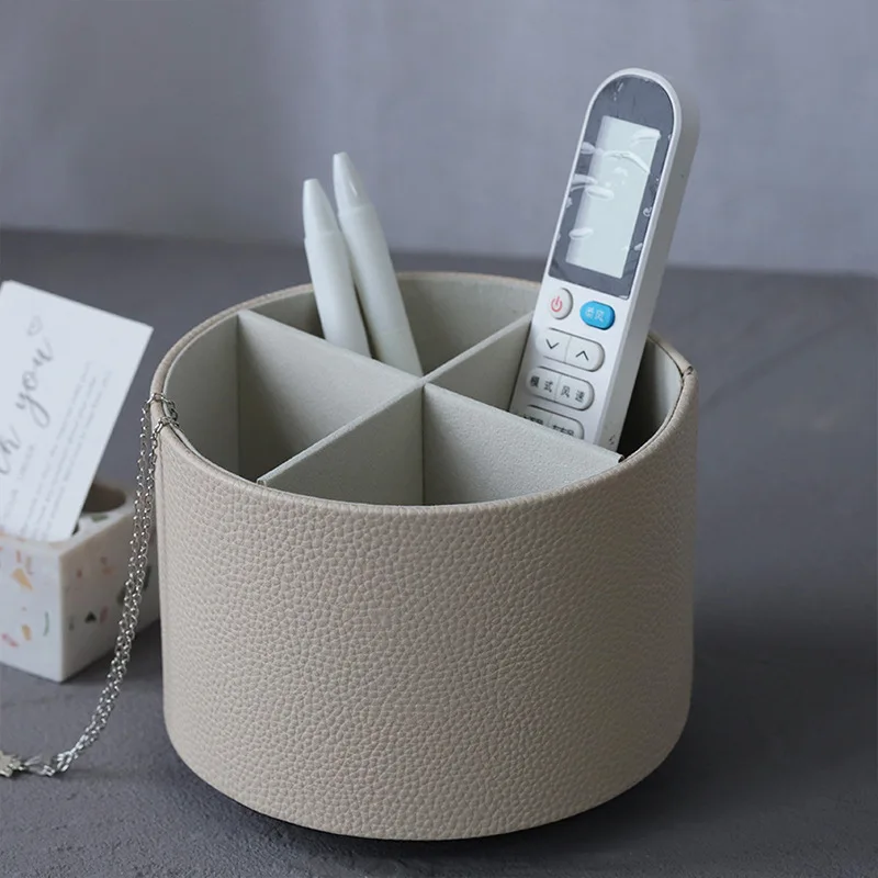 

Household Rotating Cosmetics Storage Box Office Desktop Light Luxury Premium Sense Pen Holder Leather Brush Stationery Holder