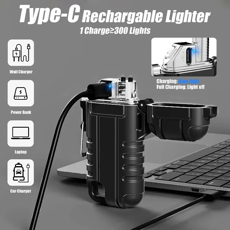

USB Charging Windproof Flameless Double Arc Waterproof Lighter Outdoor Portable Lighter Pendant Suitable for Barbecue Camping