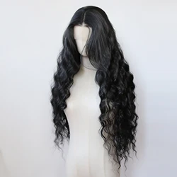 Black Wig Synthetic Lace Front Wig Long Loose Wave Lace Front Synthetic Wig Middle Part Pre Plucked Heat Resistant Fiber Hair