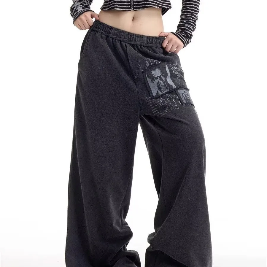 

Y2K Брюки для уличных танцев в стиле хип-хоп, зимние брюки с изогнутыми лезвиями в стиле ретро, широкие брюки, американская мода, мужские и женские свободные брюки с высокой талией