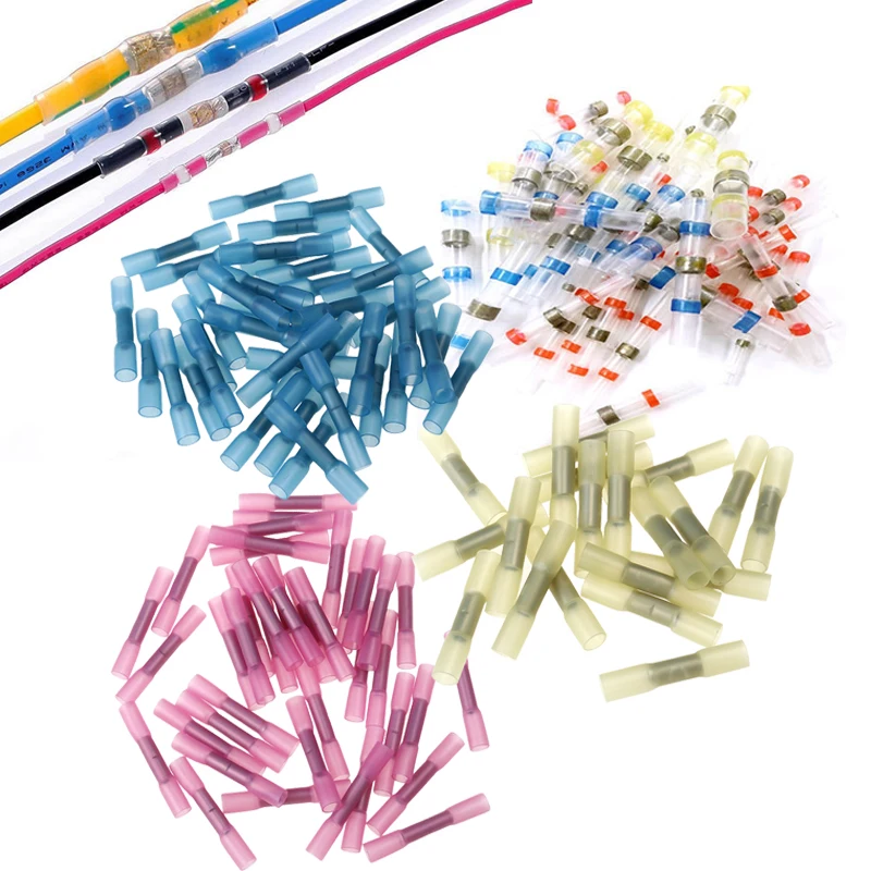 

100Pcs 05-10Mm 16-22Awg Red 15-25Mm 14-16Awg -60Mm 10-12Awg Yellow Insulated Waterproof Heat Shrink Butt Wire Crimp