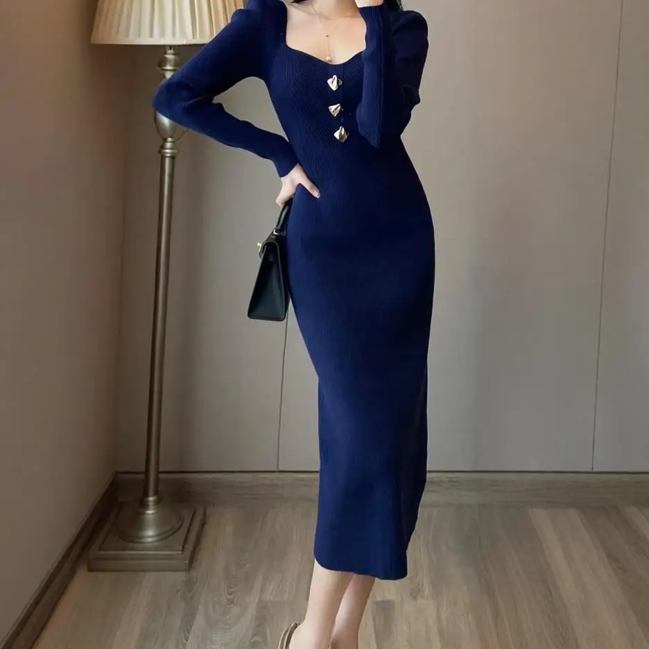 Vestidos femininos vestido mangas outono malhas em camadas smocking casual painéis retalhos cintura elástica grunge minimalista jovem