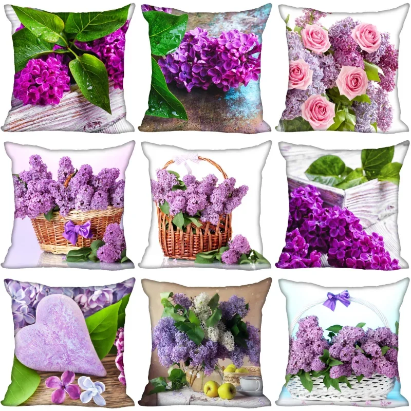 45x45 Lilac Flower Polyester Cushion Cover Children's Room Decoration Pillow Case Living Room Home Decoration 11-4