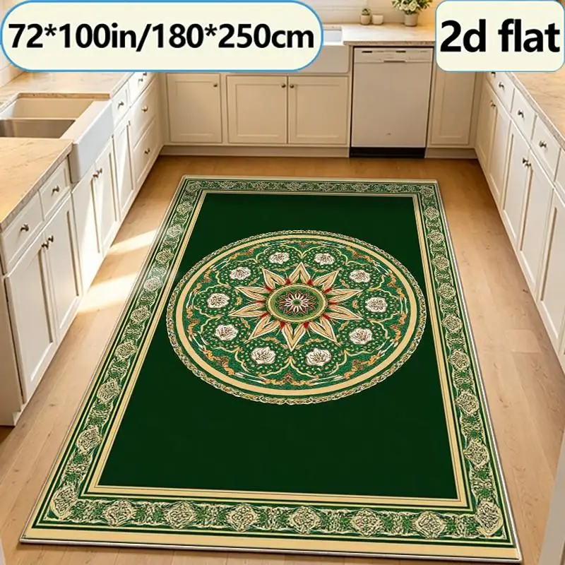 Vintage Green Medalion Square Rug, Classic Gorgeous Floral Border Pattern, Luxurious Carpet, Suitable for Home Living Room Decoration