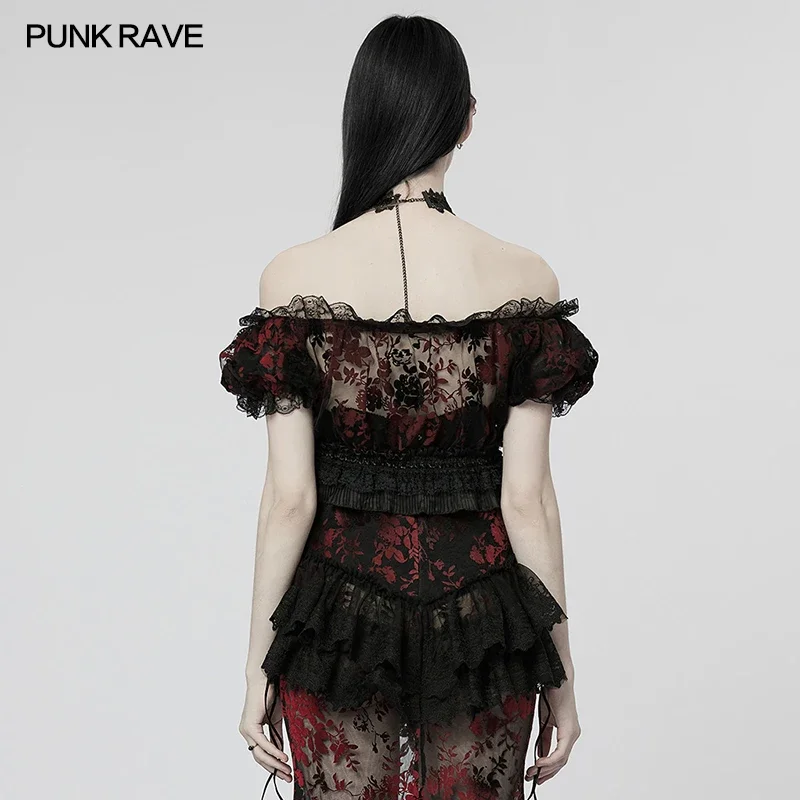 Imagem -02 - Punk Rave Feminino Gótico Rendas Bordas Reunindo Malha Camiseta Sexy & Elegante Magro Topos Roupas Femininas Primavera Verão Cores