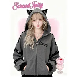 Japanese Kawaii Print Hooded Coats Women Sweatshirts Harajuku Printed Jacket Aesthetic Grunge Blouse Subculture Cute Y2k Tops