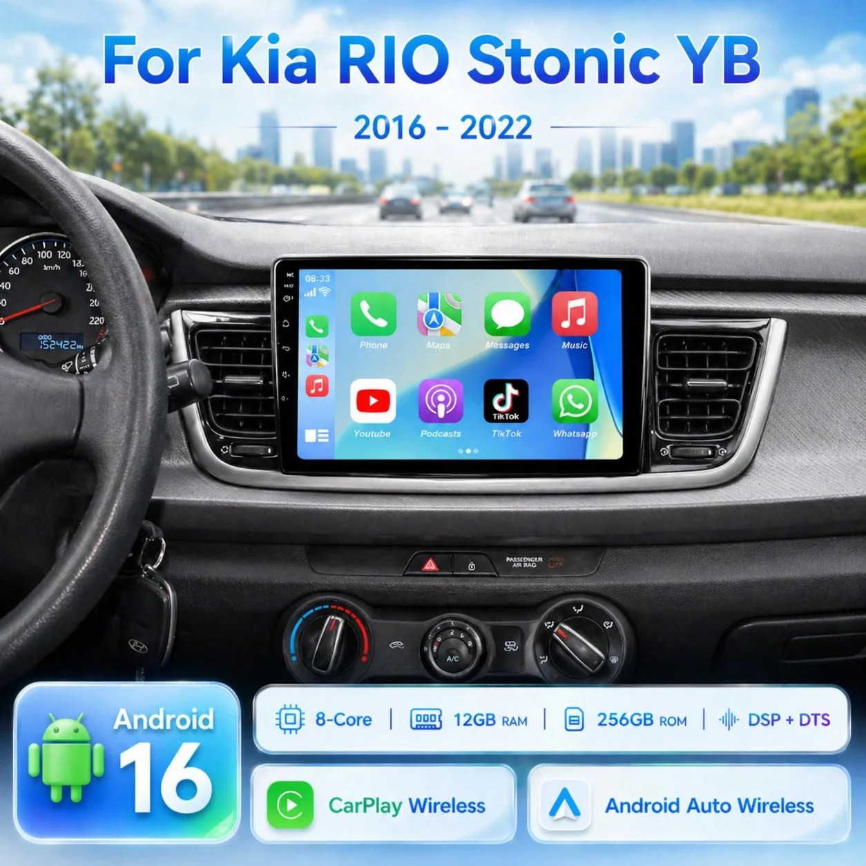 Android 16 Car Radio Carplay Multimedia Video Player For Kia RIO YB KX Cross Stonic 2016 - 2020 QLED Touch Screen Auto Stereo
