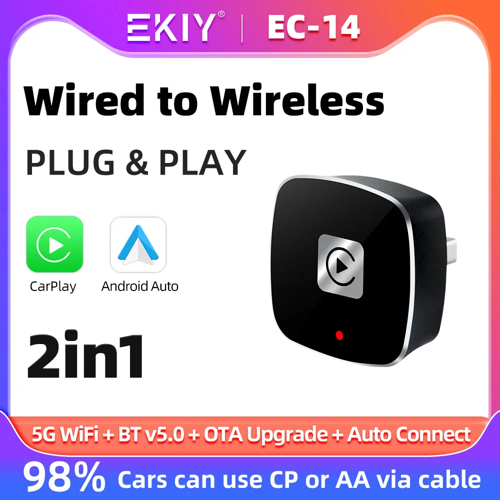 EKIY Wired to Wireless CarPlay Android Auto Box For Audi Kia Ford Opel Skoda Hyundai Toyota Mazda Nissan Chevrolet Suzuki Subaru