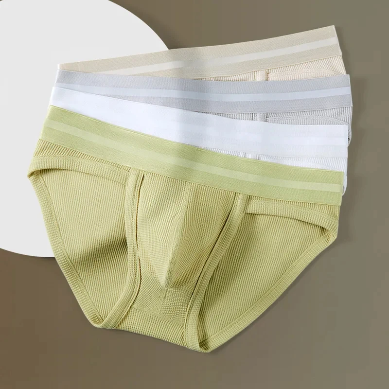 Sexy Men Underwear Waffle Pattern Breathable Panties Man Bullet Separation Penis Pouch Underpants Sexy Briefs Cueca Calzoncillos 3
